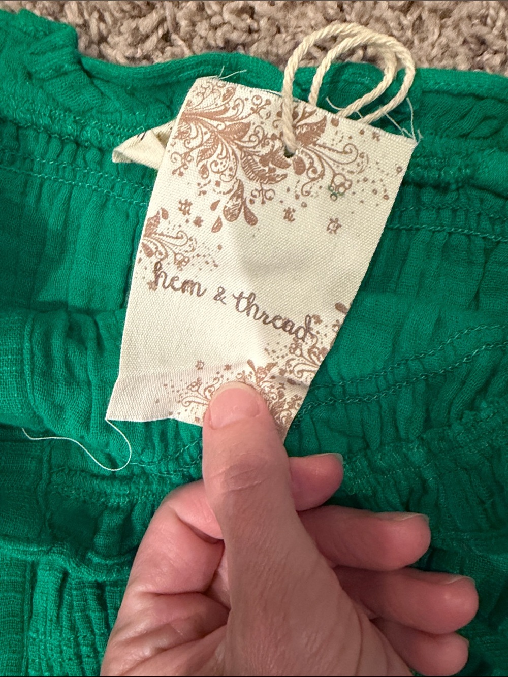 Hem & Thread Emerald Green Smocked Button-Front Midi Dress - Picture 5 of 6
